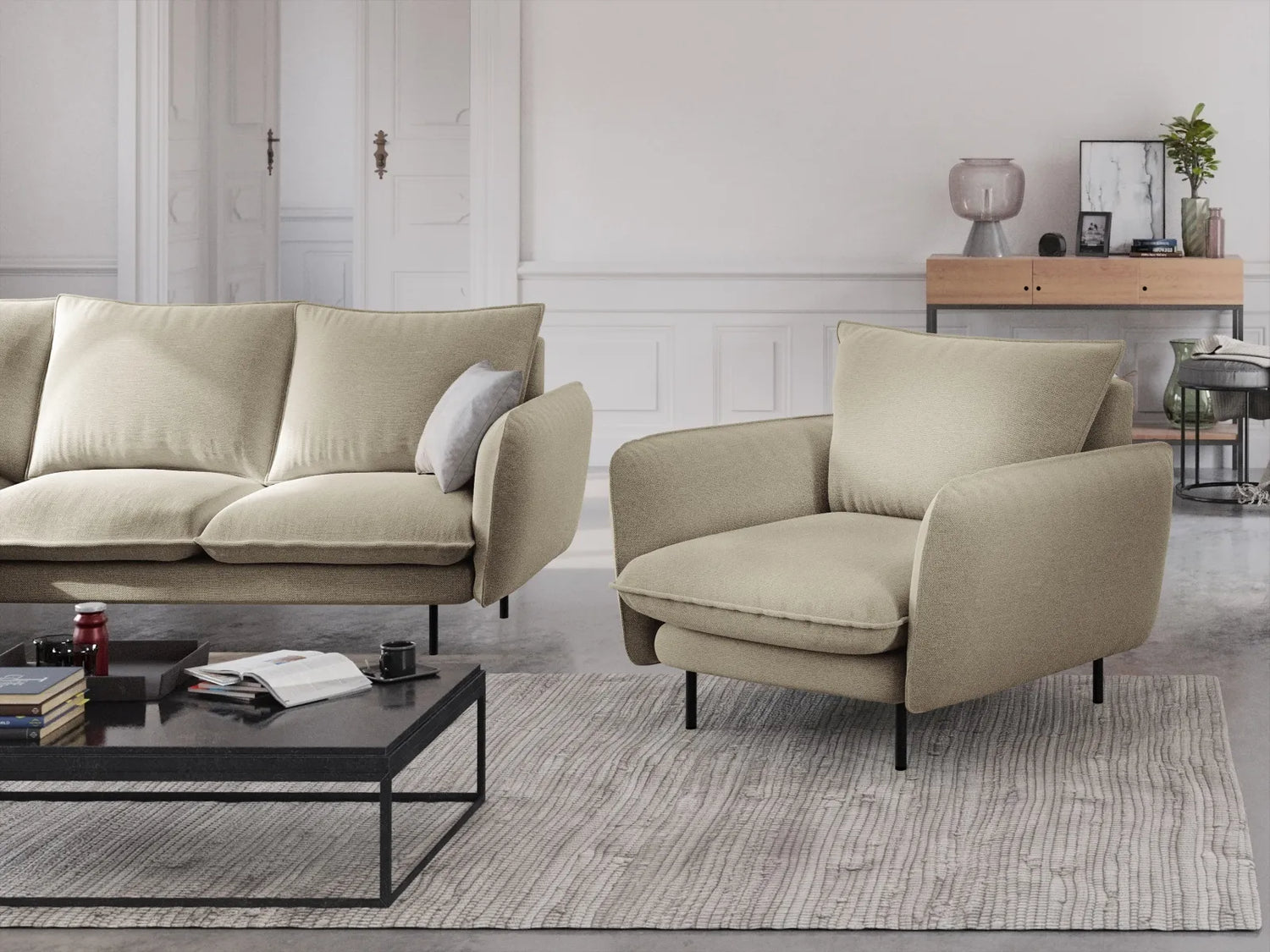 Vienna Sessel aus Strukturierter Stoff in Beige (Positano 8), 97x94x95 cm von Cosmopolitan Design – Bild 2