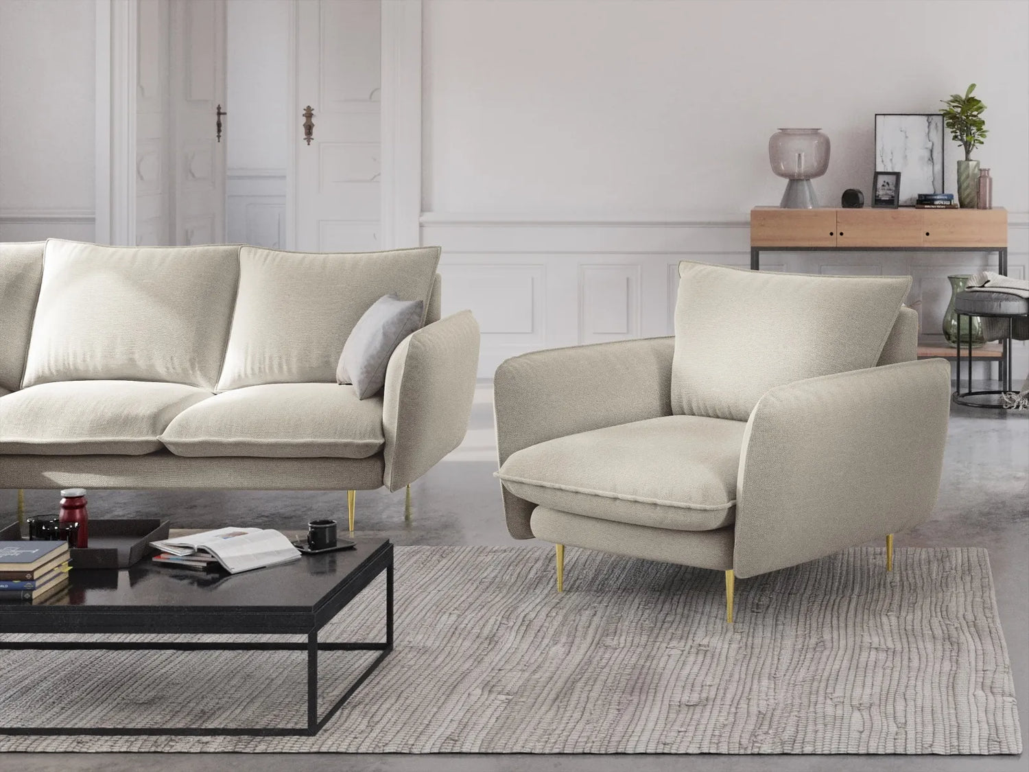 Vienna Sessel aus Strukturierter Stoff in Hellbeige (Positano 02), 97x94x95 cm von Cosmopolitan Design – Bild 2