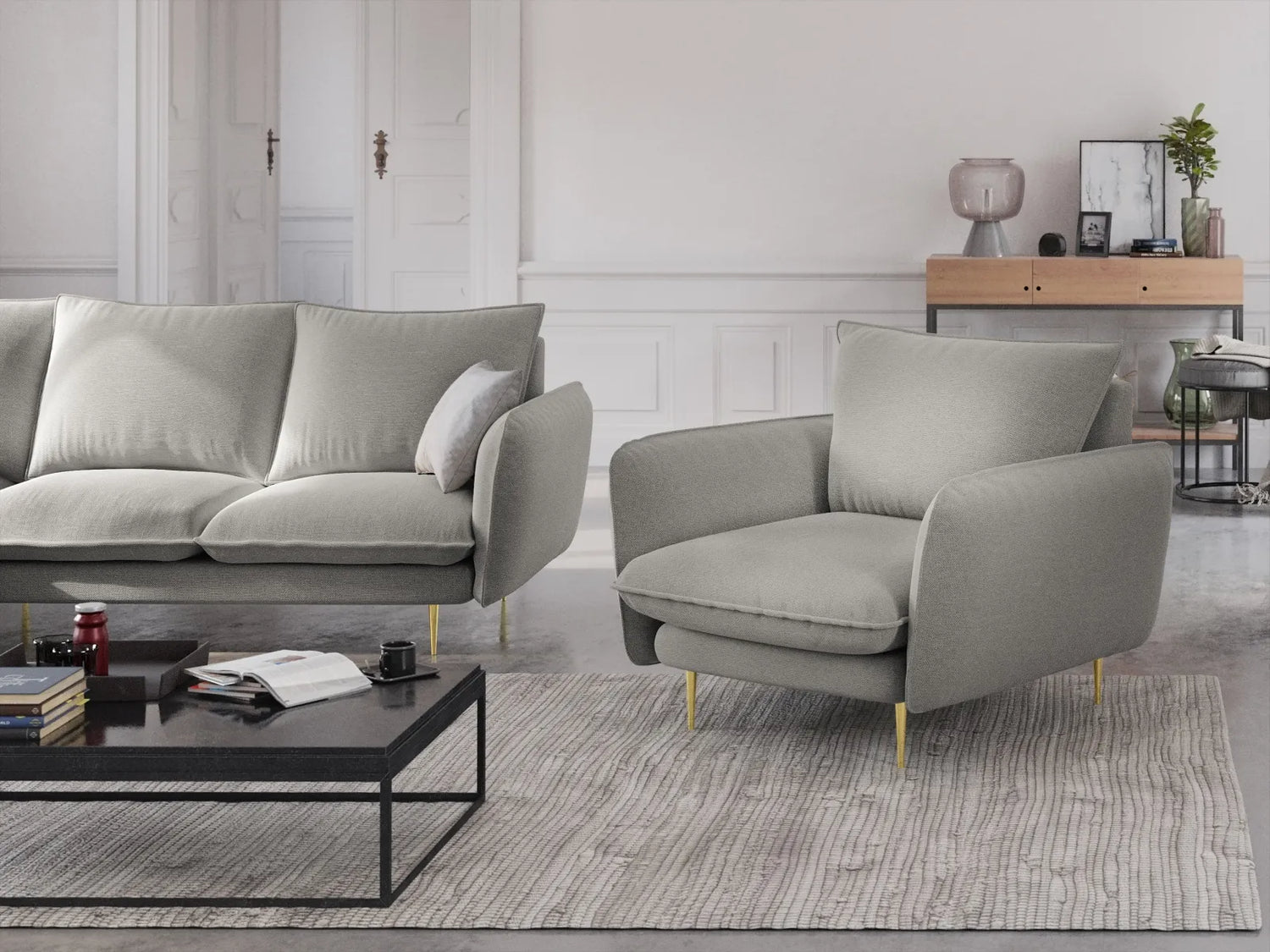 Vienna Sessel aus Strukturierter Stoff in Hellgrau (Asgard 27/ Positano 83), 97x94x95 cm von Cosmopolitan Design – Bild 2