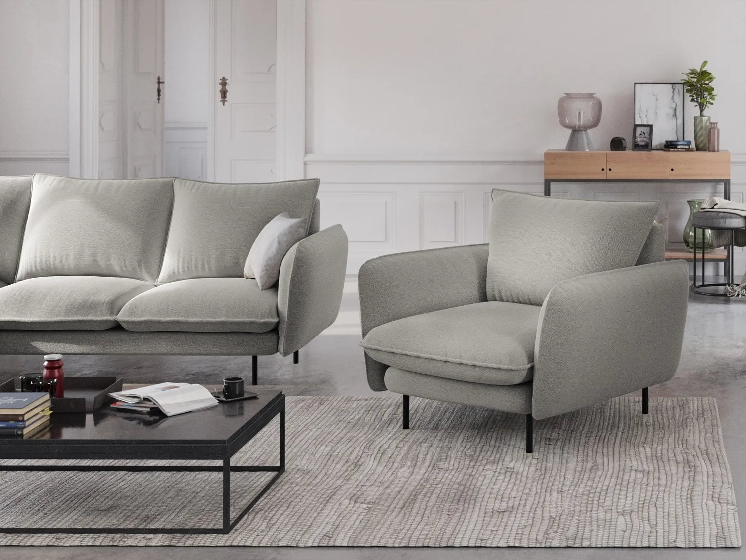 Vienna Sessel aus Strukturierter Stoff in Hellgrau (Asgard 27/ Positano 83), 97x94x95 cm von Cosmopolitan Design – Bild 2
