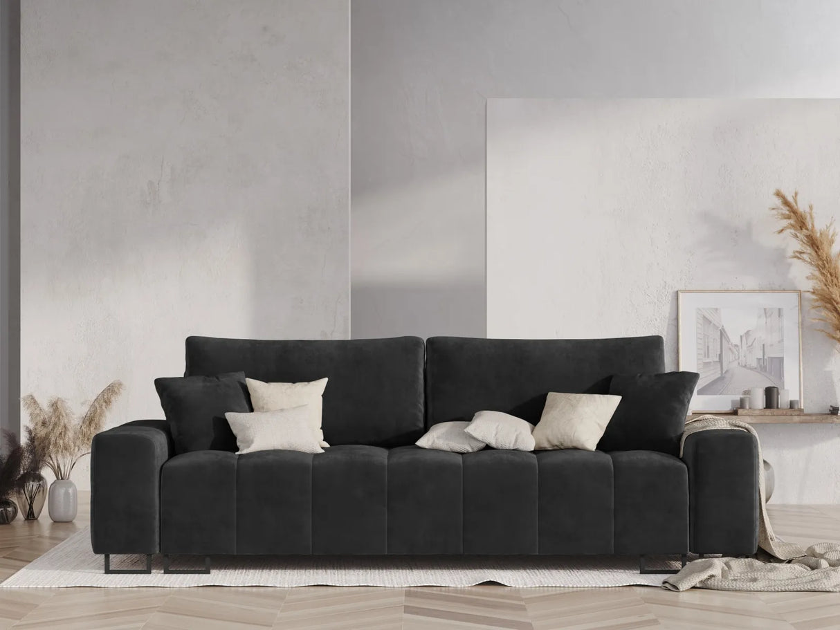 Wicklow 3-Sitzer Sofa mit Schlaffunktion und Stauraum, aus Samt in Dunkelgrau (Monolith 97), 250x105x90 cm von Cosmopolitan Design – Bild 2