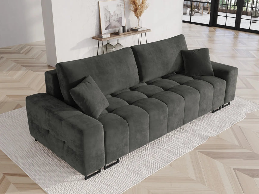 Wicklow 3-Sitzer Sofa mit Schlaffunktion und Stauraum, aus Samt in Grau (Monolith 92), 250x105x90 cm von Cosmopolitan Design – Bild 2