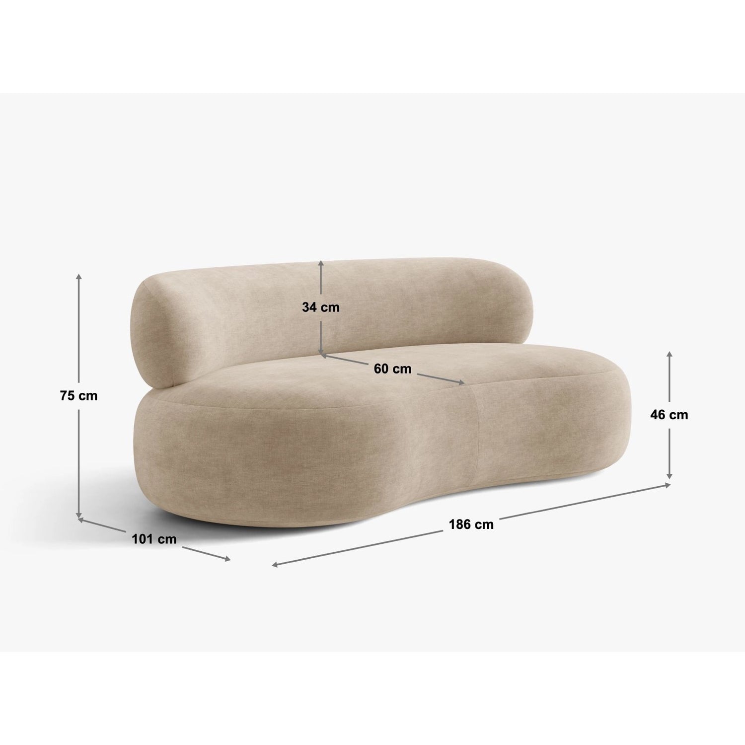 Amalfi 3-Sitzer Sofa aus Chenille in Hellolive (Golden 31), 186x101 cm von Ferrani Interiors – Bild 2