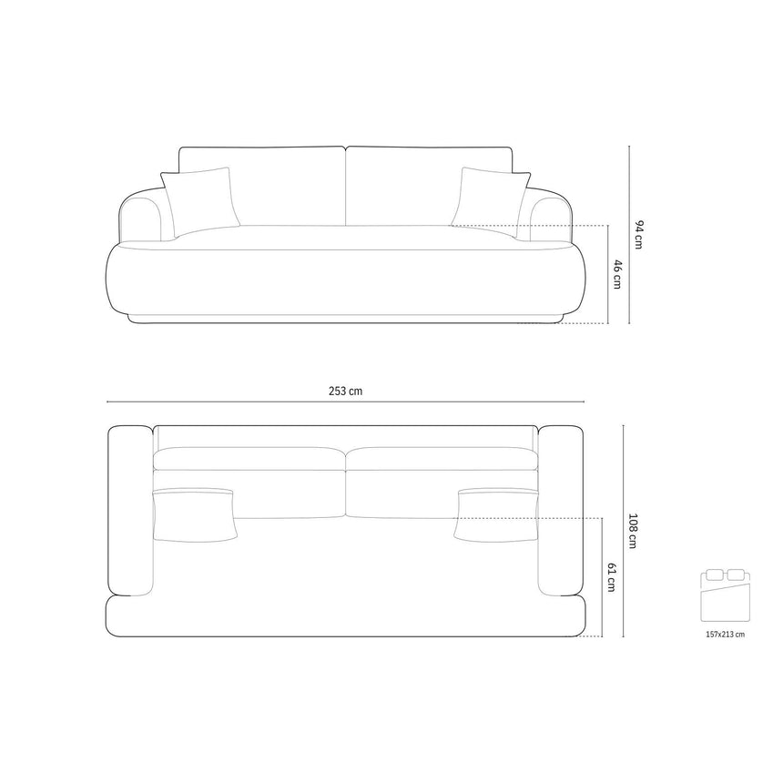 Luce 3-Sitzer Sofa mit Schlaffunktion, ausklappbar, aus Samt in Grün (Vogue 11), 253x108 cm von Ferrani Interiors – Bild 2