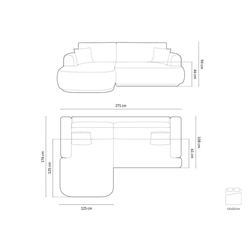 Luce 5-Sitzer modulares Ecksofa links mit Schlaffunktion, ausklappbar, aus Samt, Boucle oder Strukturstoff, 271x174 cm von Ferrani Interiors – Bild 2