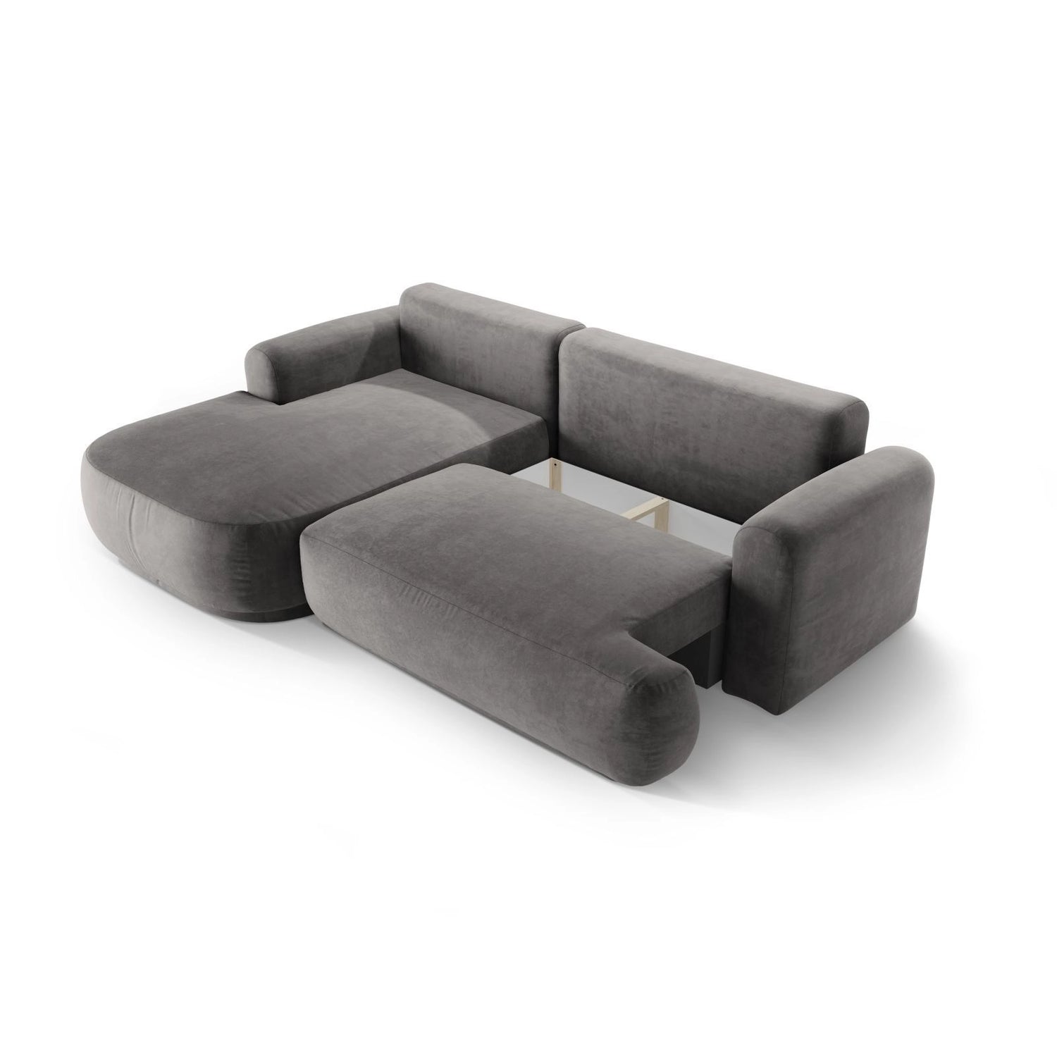 Luce 5-Sitzer modulares Ecksofa links mit Schlaffunktion, ausklappbar, aus Samt in Grau (Vogue 15), 271x174 cm von Ferrani Interiors – Bild 5