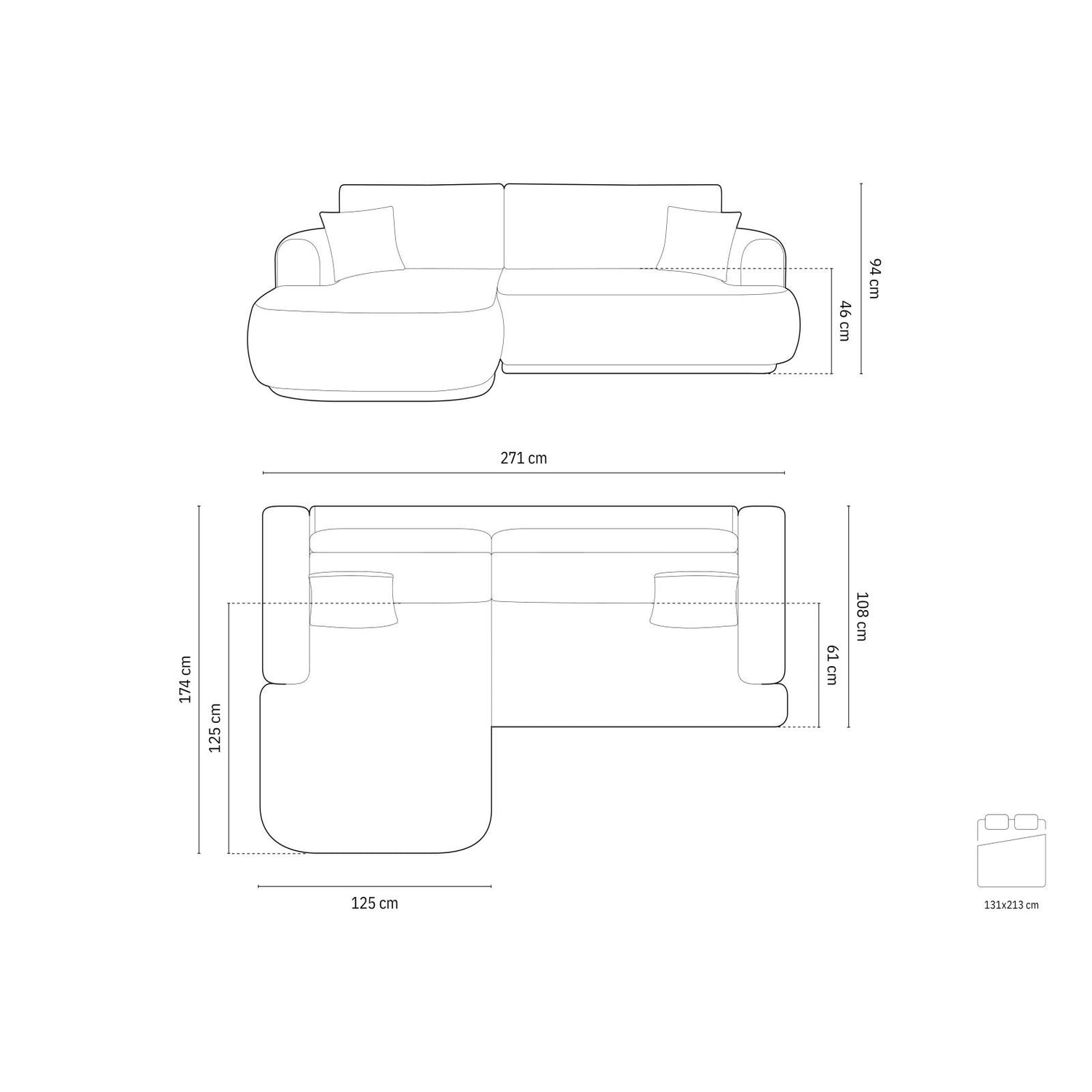 Luce 5-Sitzer modulares Ecksofa links mit Schlaffunktion, ausklappbar, aus Samt in Grün (Vogue 11), 271x174 cm von Ferrani Interiors – Bild 2