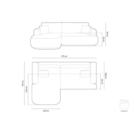 Luce 5-Sitzer modulares Ecksofa links mit Schlaffunktion, ausklappbar, aus Samt in Hellbeige (Vogue 1), 271x174 cm von Ferrani Interiors – Bild 2