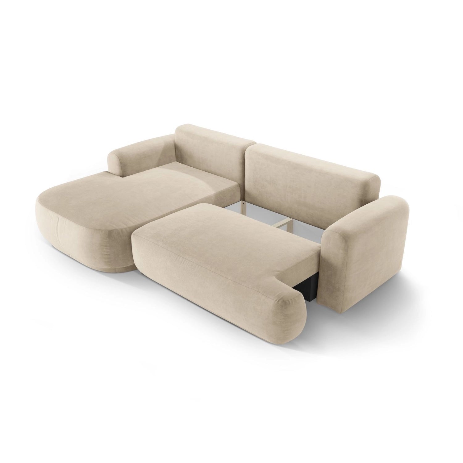 Luce 5-Sitzer modulares Ecksofa links mit Schlaffunktion, ausklappbar, aus Samt in Hellbeige (Vogue 1), 271x174 cm von Ferrani Interiors – Bild 5