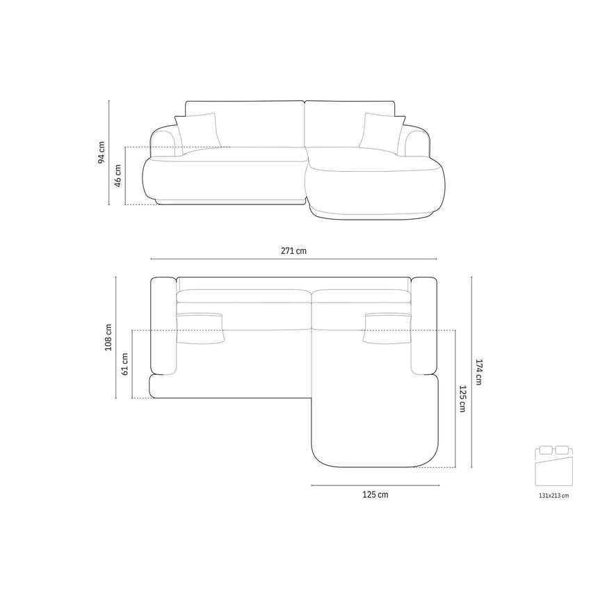 Luce 5-Sitzer modulares Ecksofa rechts mit Schlaffunktion, ausklappbar, aus Samt in Grau (Vogue 15), 271x174 cm von Ferrani Interiors – Bild 2
