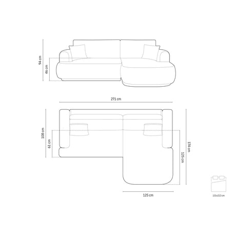 Luce 5-Sitzer modulares Ecksofa rechts mit Schlaffunktion, ausklappbar, aus Samt in Petrol (Vogue 12), 271x174 cm von Ferrani Interiors – Bild 2