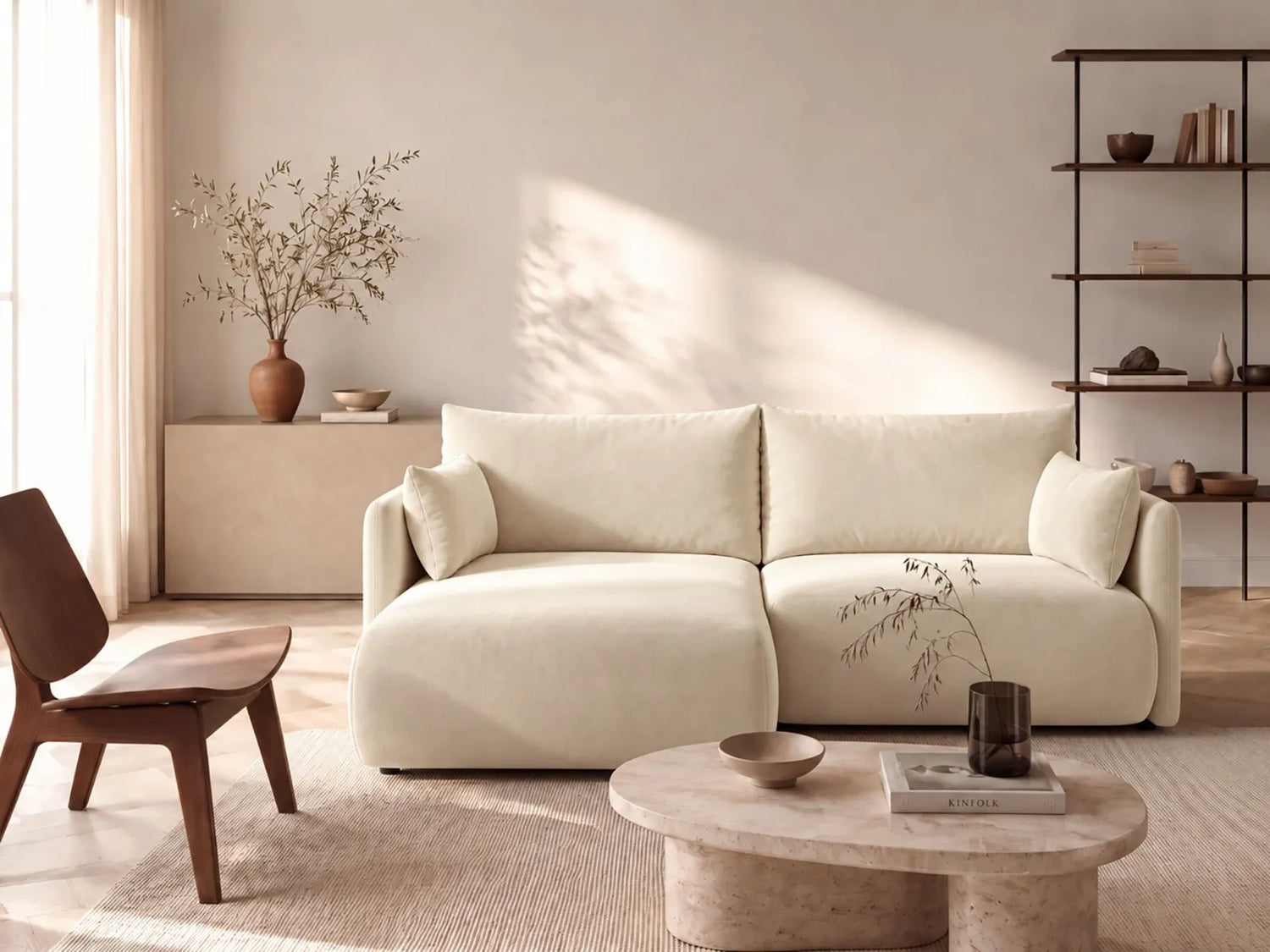 Orta 3-Sitzer Ecksofa links mit Schlaffunktion, ausklappbar, aus Samt, 215x151 cm von Ferrani Interiors – Bild 2