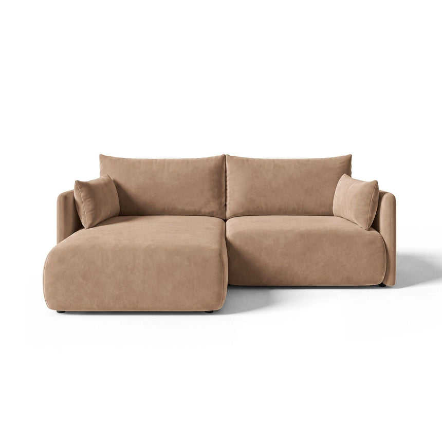 Orta 3-Sitzer Ecksofa links mit Schlaffunktion, ausklappbar, aus Samt in Beige (Bluvel 28), 215x151 cm von Ferrani Interiors – Bild 1