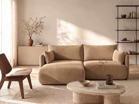 Orta 3-Sitzer Ecksofa links mit Schlaffunktion, ausklappbar, aus Samt in Beige (Bluvel 28), 215x151 cm von Ferrani Interiors – Bild 2