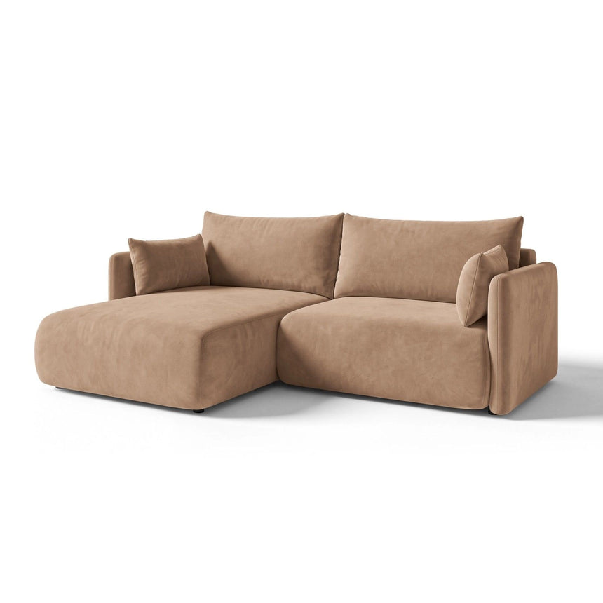 Orta 3-Sitzer Ecksofa links mit Schlaffunktion, ausklappbar, aus Samt in Beige (Bluvel 28), 215x151 cm von Ferrani Interiors – Bild 3
