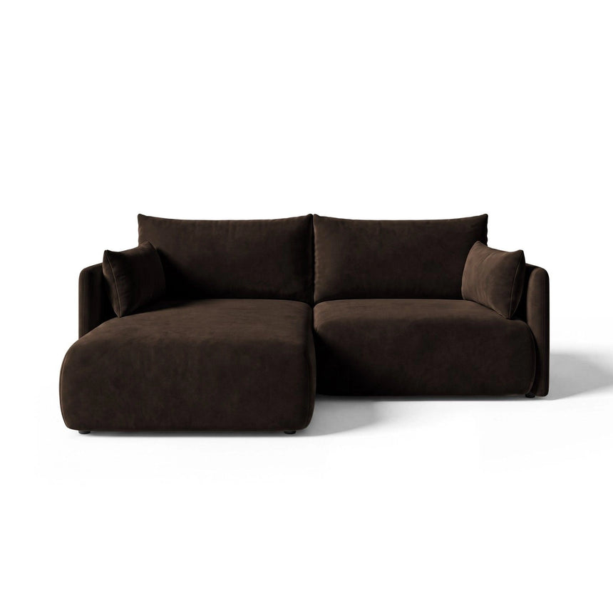Orta 3-Sitzer Ecksofa links mit Schlaffunktion, ausklappbar, aus Samt in Dunkelbraun (Bluvel 48), 215x151 cm von Ferrani Interiors – Bild 1