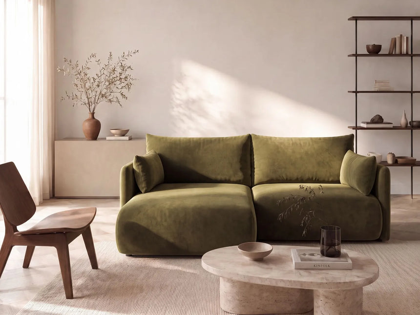 Orta 3-Sitzer Ecksofa links mit Schlaffunktion, ausklappbar, aus Samt in Grün (Bluvel 77), 215x151 cm von Ferrani Interiors – Bild 2