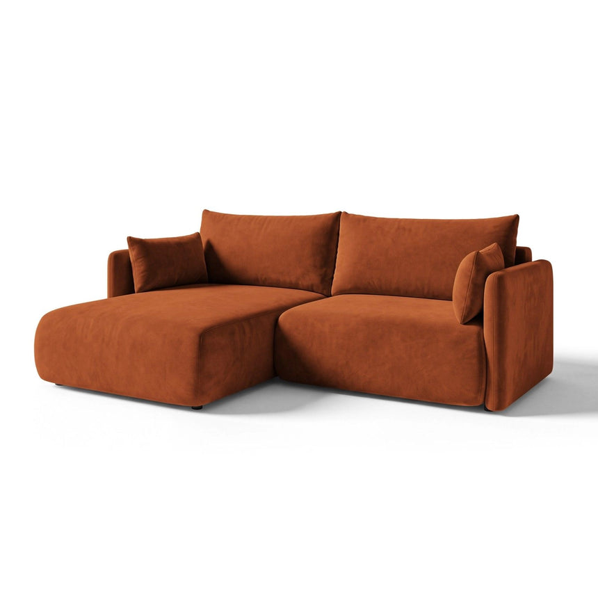 Orta 3-Sitzer Ecksofa links mit Schlaffunktion, ausklappbar, aus Samt in Terrakotta (Bluvel 4215), 215x151 cm von Ferrani Interiors – Bild 3