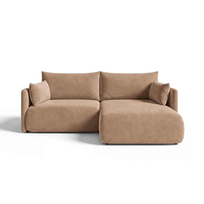 Orta 3-Sitzer Ecksofa rechts mit Schlaffunktion, ausklappbar, aus Samt in Beige (Bluvel 28), 215x151 cm von Ferrani Interiors – Bild 1