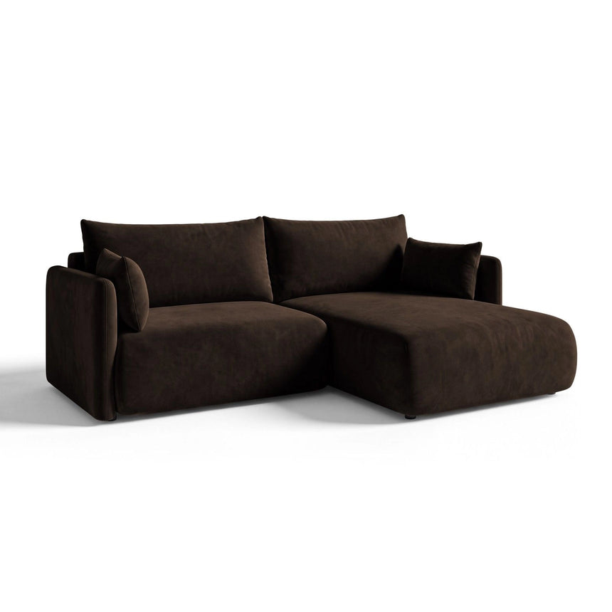Orta 3-Sitzer Ecksofa rechts mit Schlaffunktion, ausklappbar, aus Samt in Dunkelbraun (Bluvel 48), 215x151 cm von Ferrani Interiors – Bild 3