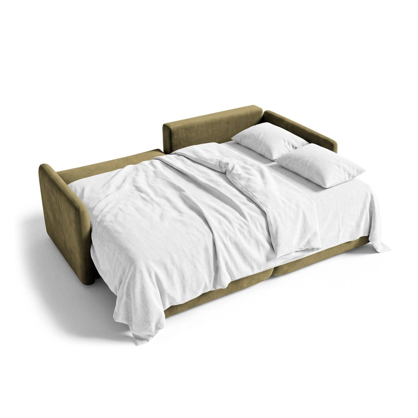 Orta 3-Sitzer Ecksofa rechts mit Schlaffunktion, ausklappbar, aus Samt in Grün (Bluvel 77), 215x151 cm von Ferrani Interiors – Bild 4