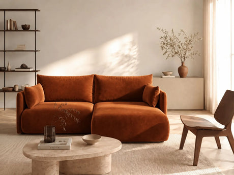 Orta 3-Sitzer Ecksofa rechts mit Schlaffunktion, ausklappbar, aus Samt in Terrakotta (Bluvel 4215), 215x151 cm von Ferrani Interiors – Bild 2