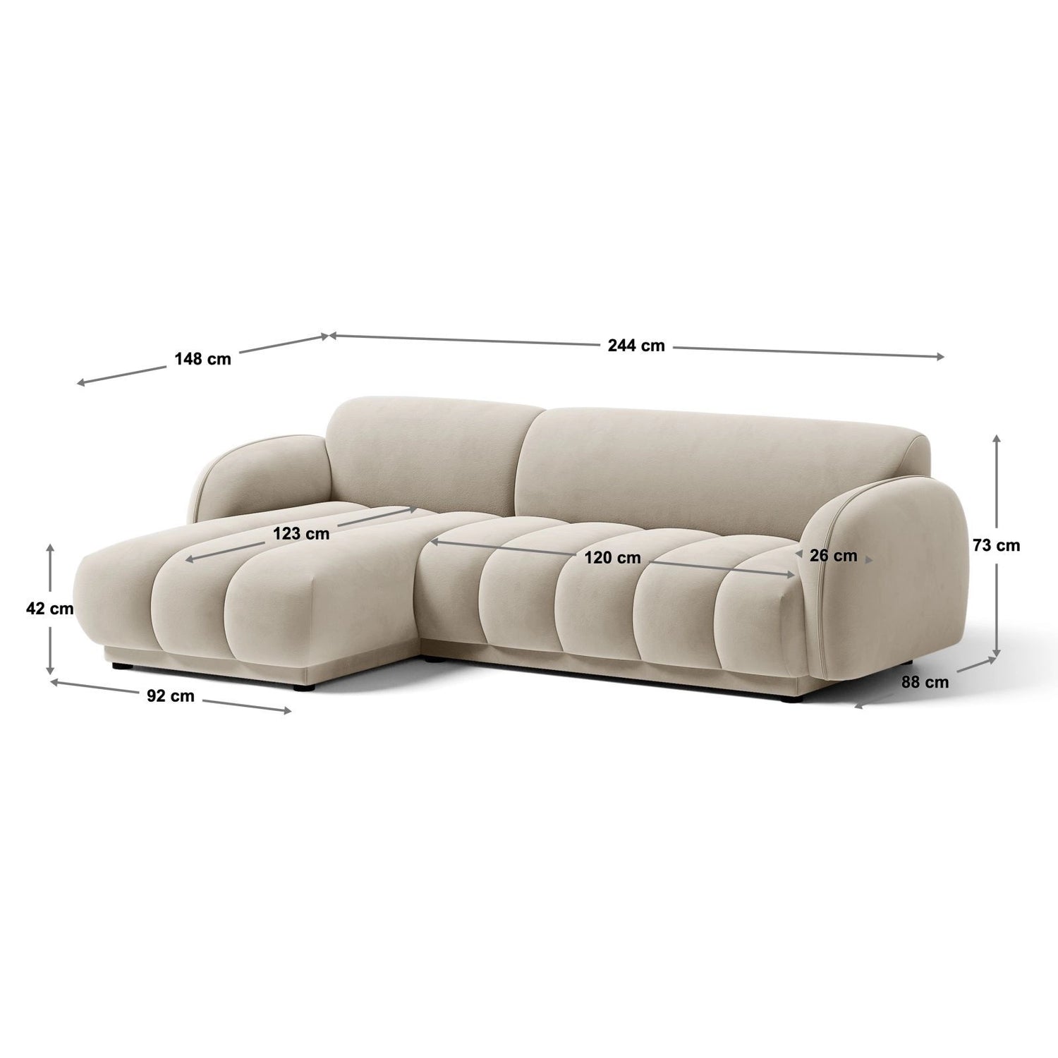 Treviso 3-Sitzer Ecksofa links aus Bouclé in Terrakotta (Miles Rust), 244x148 cm von Ferrani Interiors – Bild 2