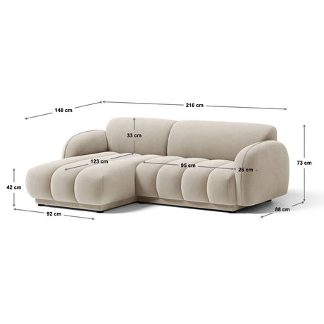 Treviso 3-Sitzer Ecksofa rechts aus Samt oder Boucle, 216x148 cm von Ferrani Interiors – Bild 2