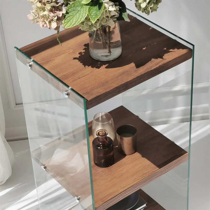 2-Fächer Regal Aqua aus gehärtetem Glas und Massivholz, 40×35×80 cm von Hanah Home – Bild 2