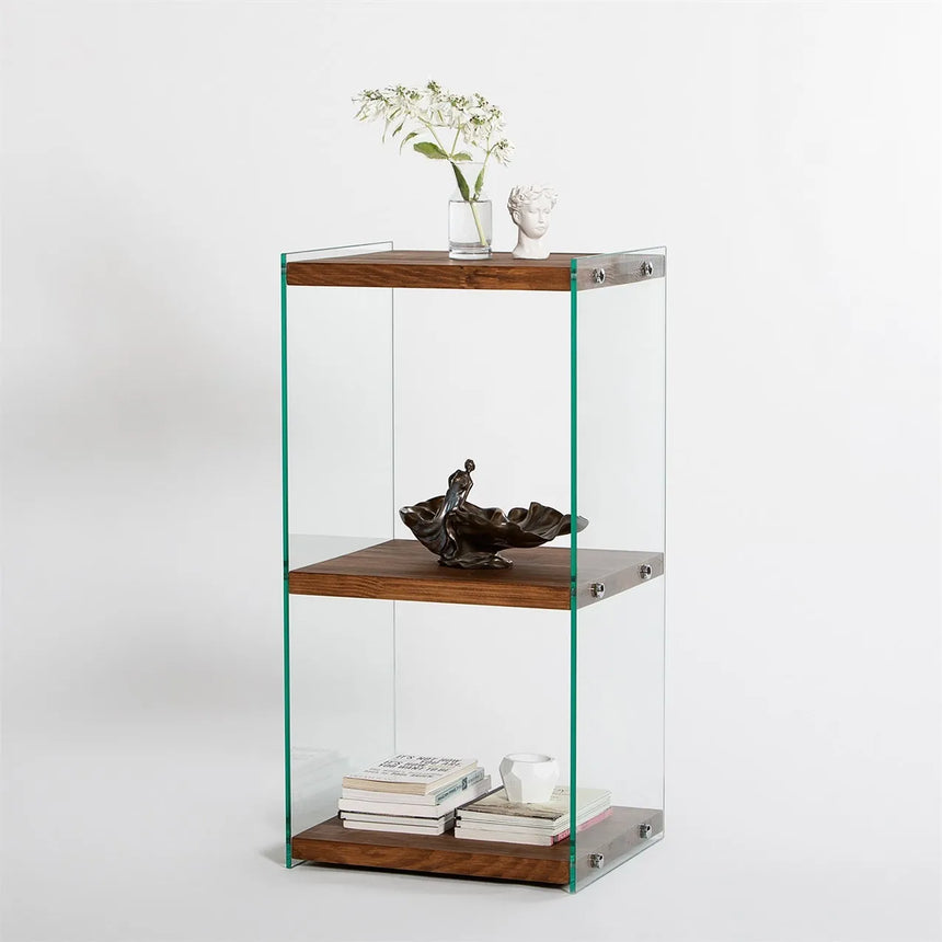 2-Fächer Regal Aqua aus gehärtetem Glas und Massivholz, 40×35×80 cm von Hanah Home – Bild 3