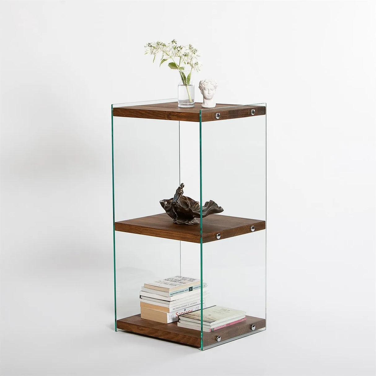 2-Fächer Regal Aqua aus gehärtetem Glas und Massivholz, 40×35×80 cm von Hanah Home – Bild 4