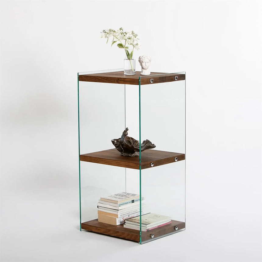 2-Fächer Regal Aqua aus gehärtetem Glas und Massivholz, 40×35×80 cm von Hanah Home – Bild 4
