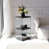 2-Fächer Regal Aqua aus gehärtetem Glas und Massivholz in Anthrazit, 40×35×80 cm von Hanah Home – Bild 1