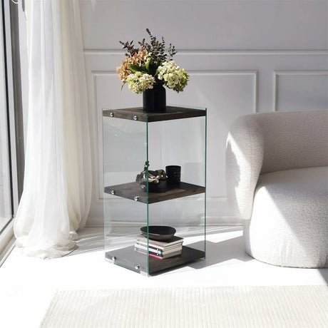 2-Fächer Regal Aqua aus gehärtetem Glas und Massivholz in Anthrazit, 40×35×80 cm von Hanah Home – Bild 1