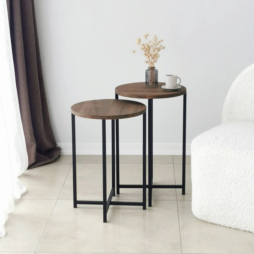 2er-Set Beistelltisch Neta aus massivem Kiefernholz und Metall 35Ø von Hanah Home – Bild 6