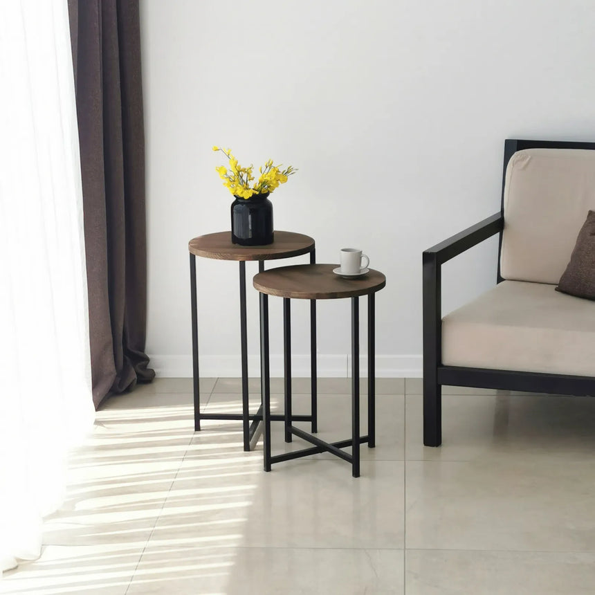 2er-Set Beistelltisch Neta aus massivem Kiefernholz und Metall 35Ø von Hanah Home – Bild 7