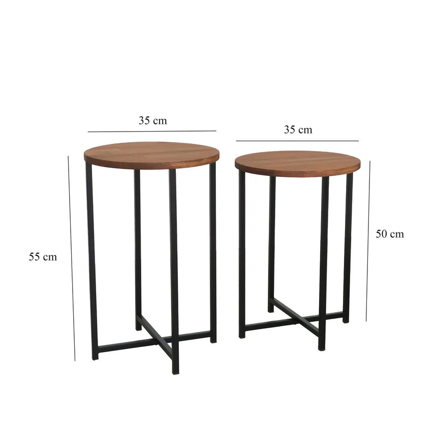 2er-Set Beistelltisch Neta aus massivem Kiefernholz und Metall in Eiche und Schwarz 35Ø von Hanah Home – Bild 9