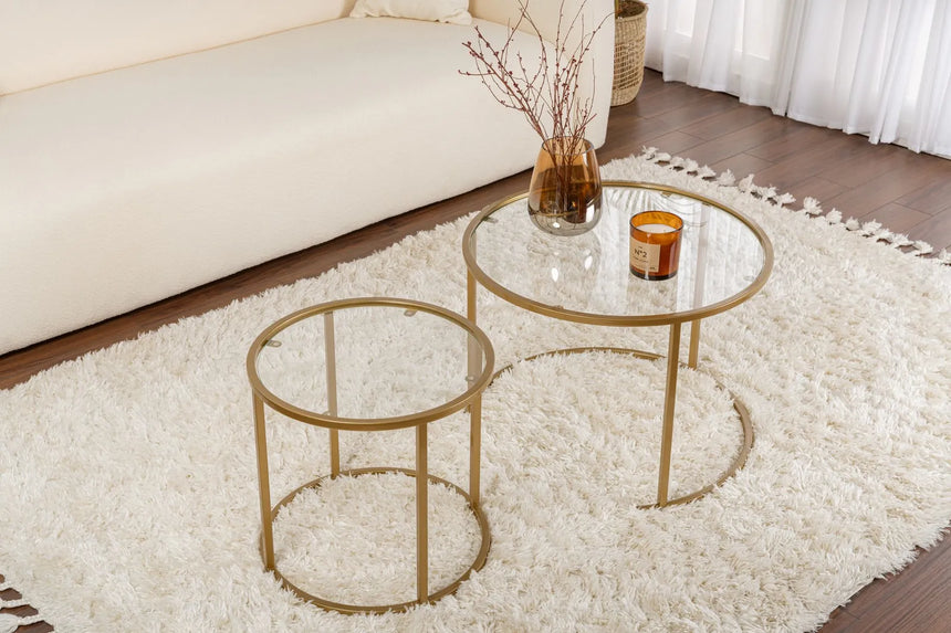 2er-Set Couchtisch Aurum aus Sicherheitsglas und Metall in Gold und Transparent 60Ø von Hanah Home – Bild 3