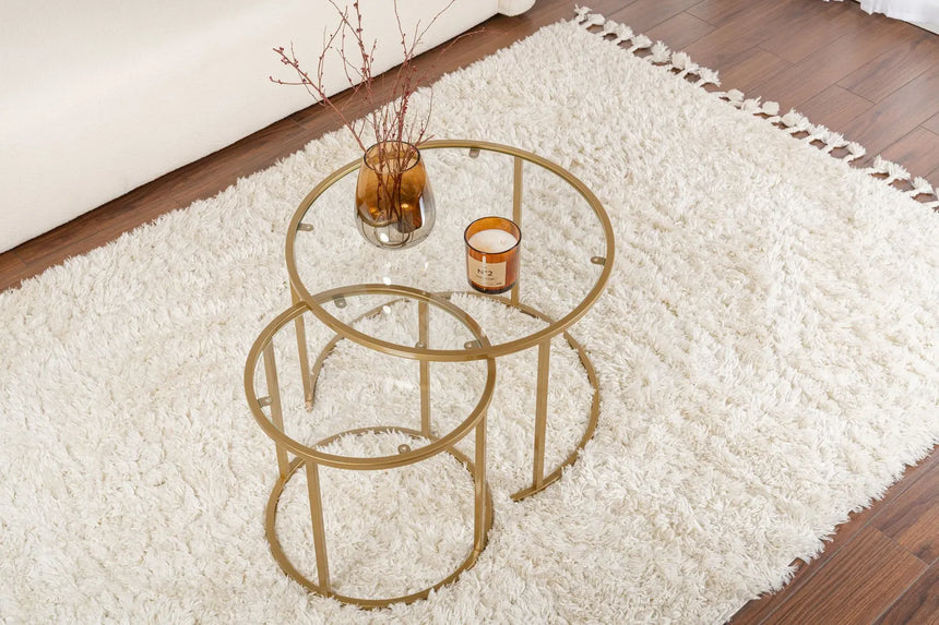 2er-Set Couchtisch Aurum aus Sicherheitsglas und Metall in Gold und Transparent 60Ø von Hanah Home – Bild 4