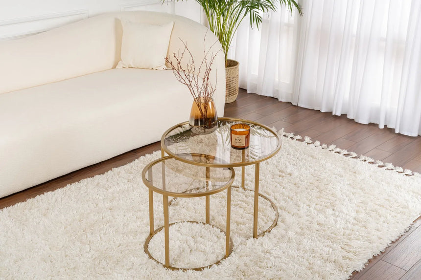 2er-Set Couchtisch Aurum aus gehärtetem Glas und Metall 60Ø von Hanah Home – Bild 1