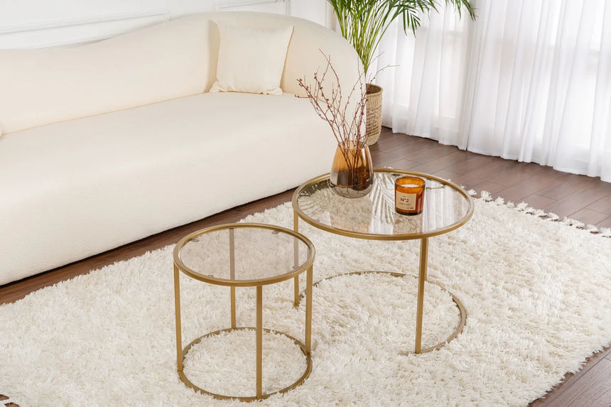 2er-Set Couchtisch Aurum aus gehärtetem Glas und Metall 60Ø von Hanah Home – Bild 3