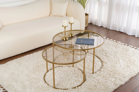 2er-Set Couchtisch Aurum aus gehärtetem Glas und Metall 80Ø von Hanah Home – Bild 1