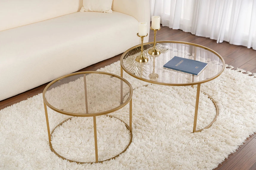 2er-Set Couchtisch Aurum aus gehärtetem Glas und Metall 80Ø von Hanah Home – Bild 3