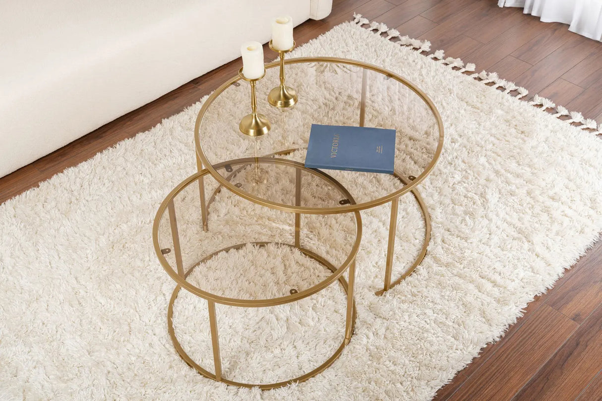 2er-Set Couchtisch Aurum aus gehärtetem Glas und Metall 80Ø von Hanah Home – Bild 4