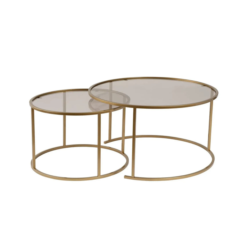 2er-Set Couchtisch Aurum aus gehärtetem Glas und Metall 80Ø - ZEN ZONE Furniture
