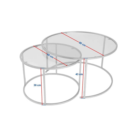 2er-Set Couchtisch Aurum aus gehärtetem Glas und Metall 80Ø - ZEN ZONE Furniture