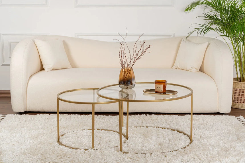 2er-Set Couchtisch Aurum aus gehärtetem Glas und Metall in Gold und Transparent 80Ø von Hanah Home – Bild 2