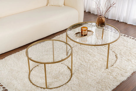 2er-Set Couchtisch Aurum aus gehärtetem Glas und Metall in Gold und Transparent 80Ø von Hanah Home – Bild 3