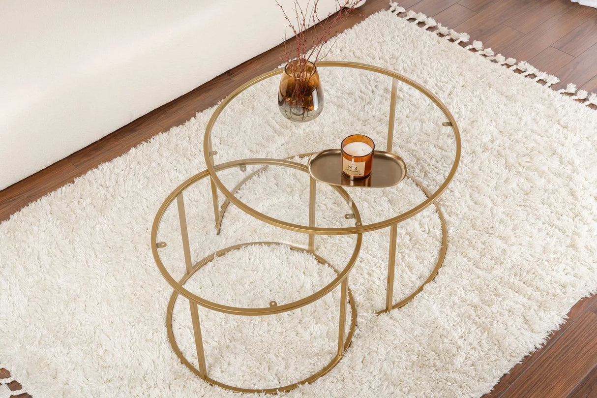 2er-Set Couchtisch Aurum aus gehärtetem Glas und Metall in Gold und Transparent 80Ø von Hanah Home – Bild 4
