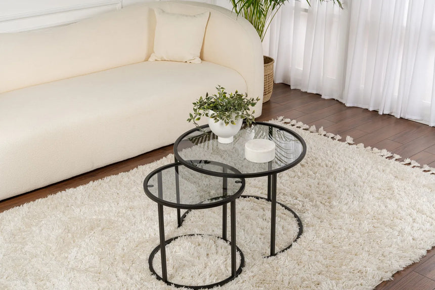 2er-Set Couchtisch Aurum aus gehärtetem Glas und Metall in Schwarz und Grau 60Ø von Hanah Home – Bild 1